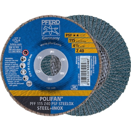 Pferd 62014 4-1/2in x 7/8in POLIFAN Flap Disc - Flat PSF Zirconia 40G 62014-PFERD